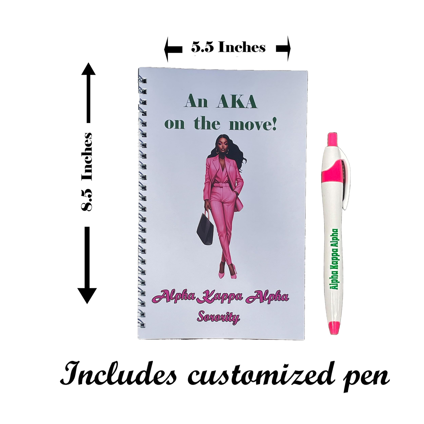 AKA Sorority Pen & Mini-Spiral Notebook Set (8.5inx5.5in)
