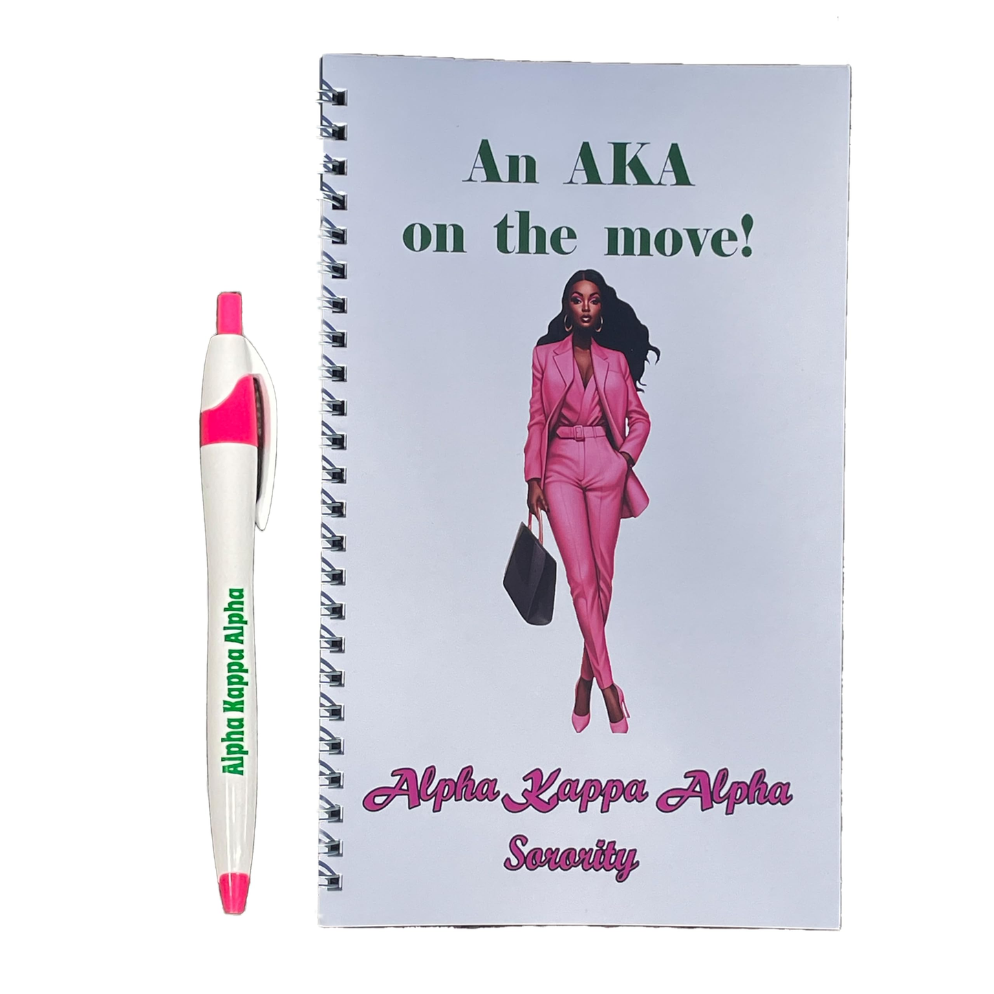 AKA Sorority Pen & Mini-Spiral Notebook Set (8.5inx5.5in)