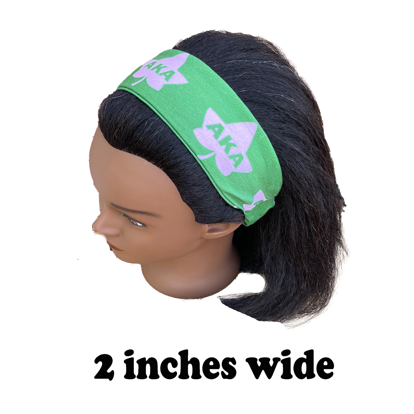 Alpha Kappa Alpha Pink & Green Headband of Stretchy Cotton Material_2in wide