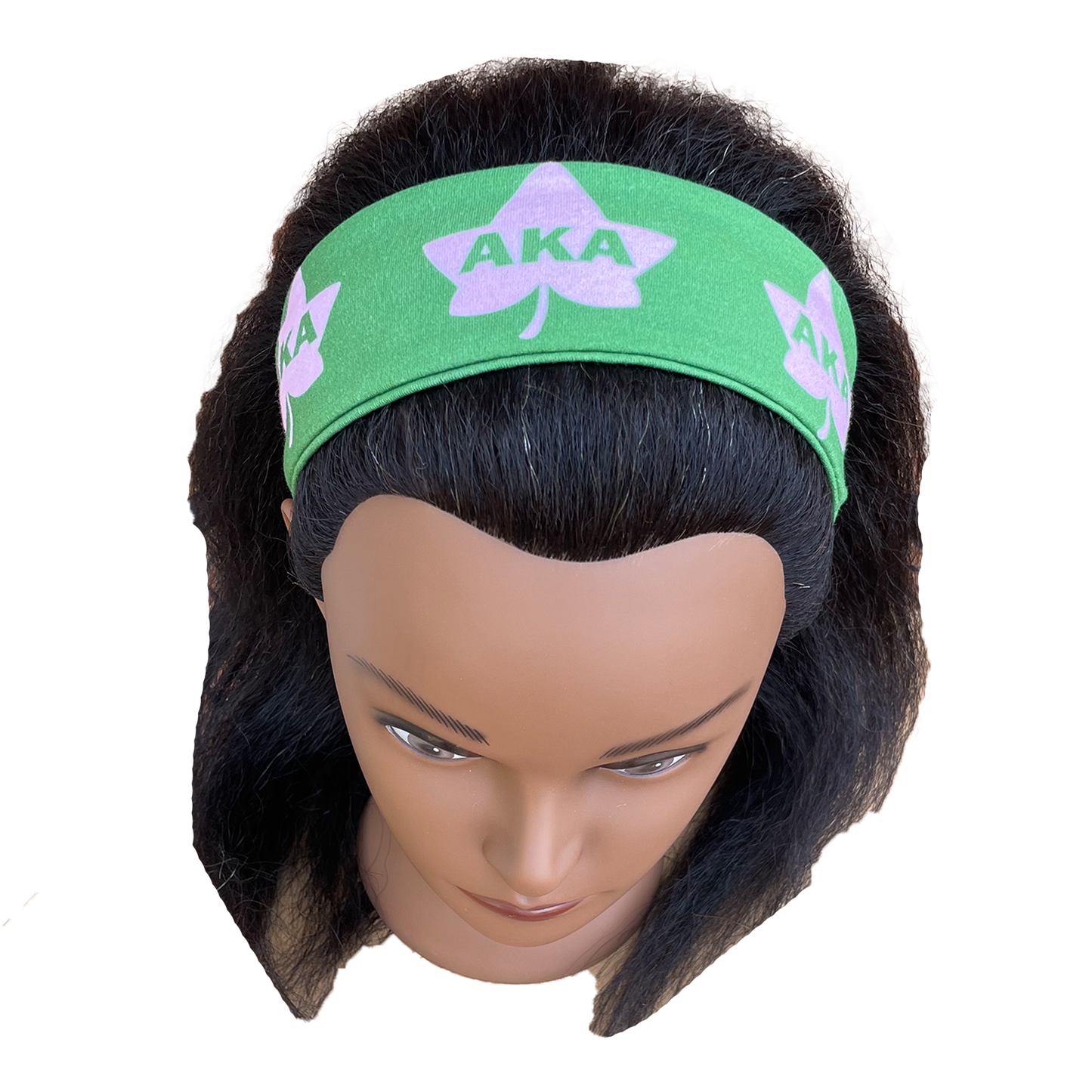 Alpha Kappa Alpha Pink & Green Headband of Stretchy Cotton Material_2in wide