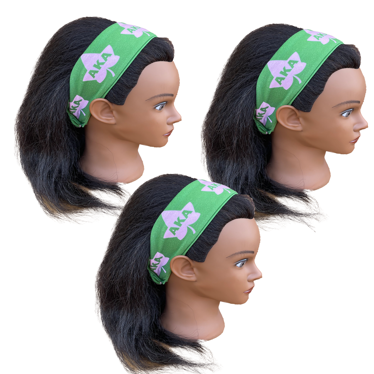 Alpha Kappa Alpha Pink & Green Headband of Stretchy Cotton Material_2in wide
