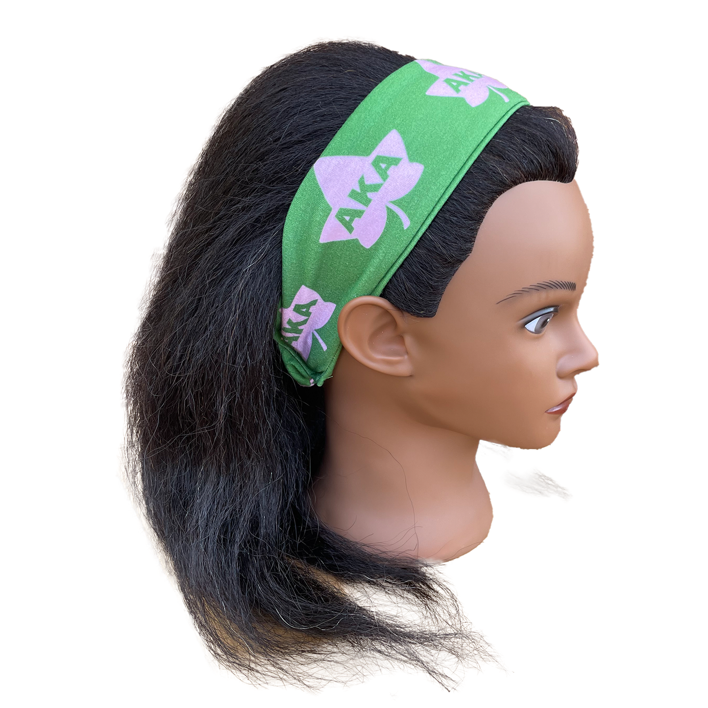 Alpha Kappa Alpha Pink & Green Headband of Stretchy Cotton Material_2in wide