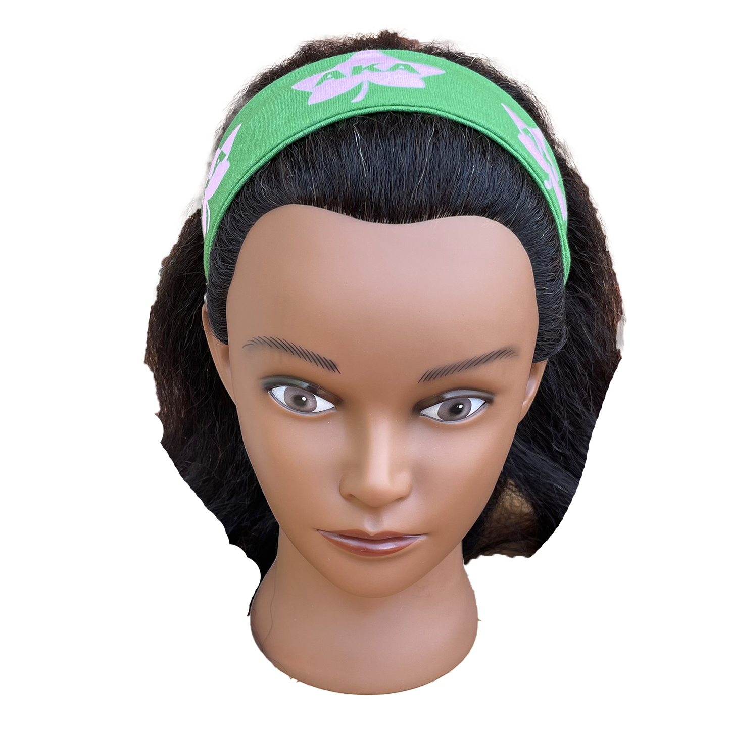 Alpha Kappa Alpha Pink & Green Headband of Stretchy Cotton Material_2in wide