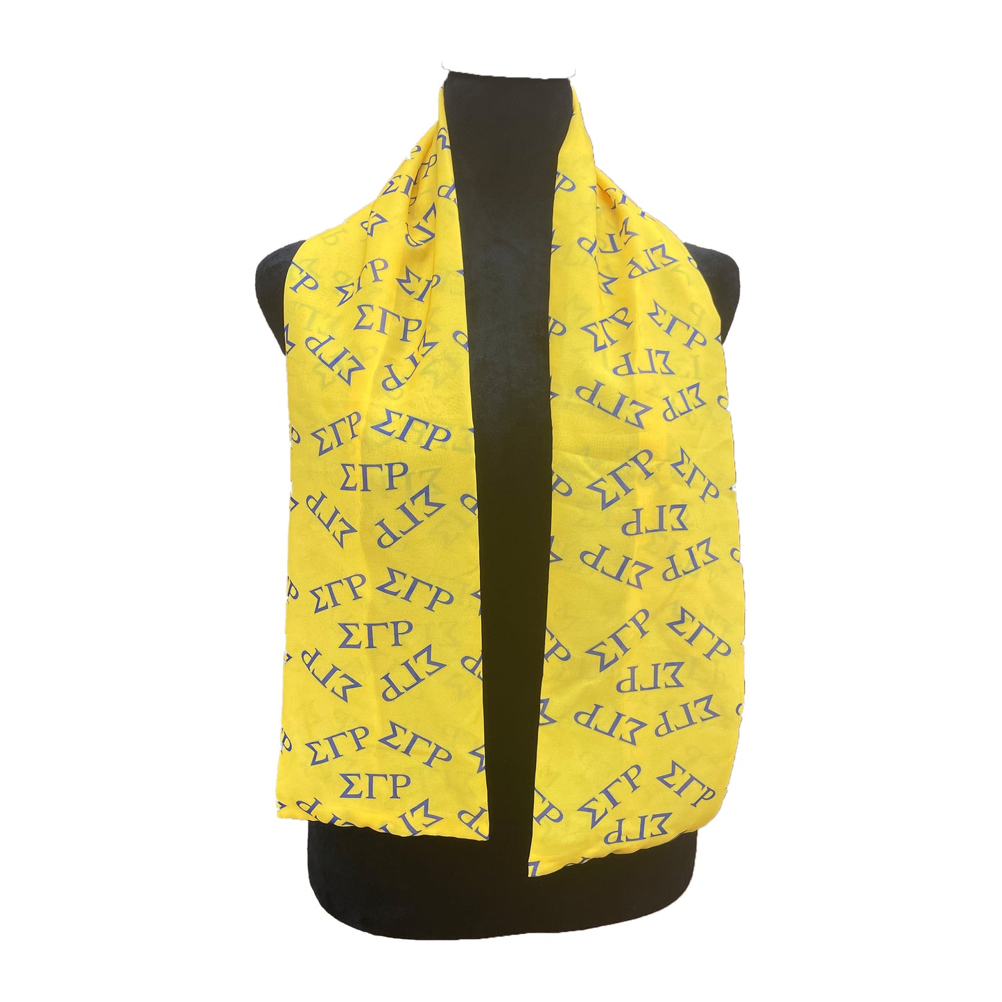Sigma Gamma Rho Sorority Blue and Gold Scarf Lightweight Chiffon 48in x 8in - Gold