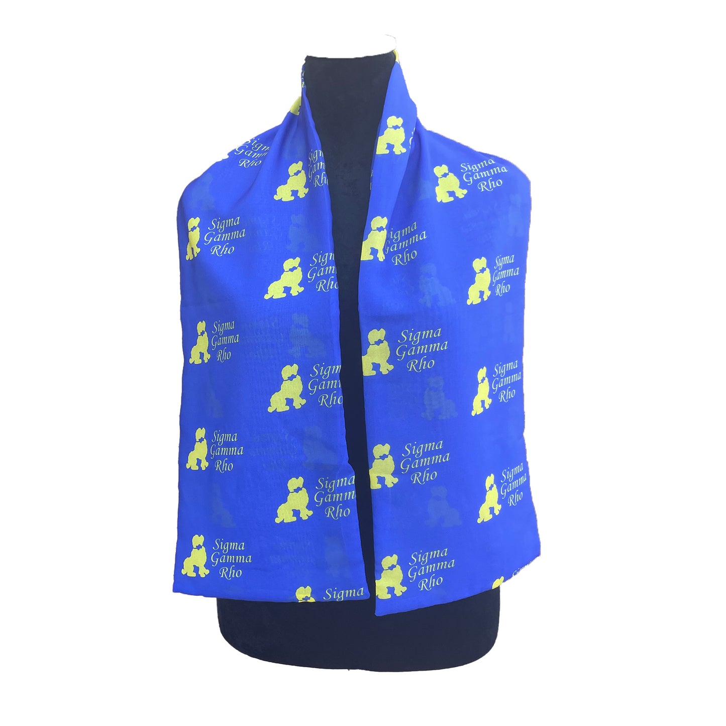 Sigma Gamma Rho Sorority Blue and Gold Scarf Lightweight Chiffon 48in x 8in - Blue