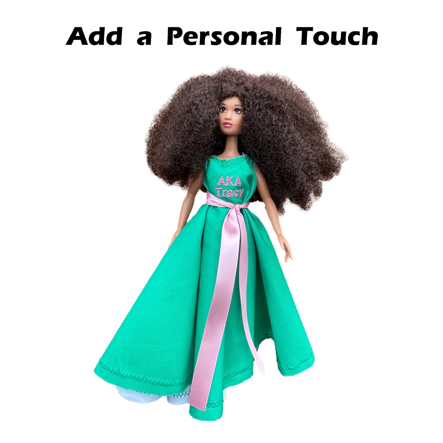 Alpha Kappa Alpha Sorority Barbie w/ Doll Stand_Personalized Dress (12in. Tall)