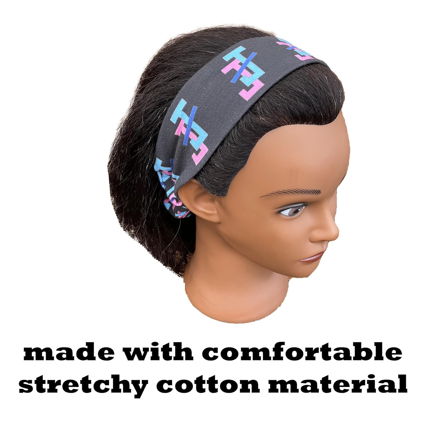 Jack and Jill of America Pink Blue Headband of Stretchy Cotton Material