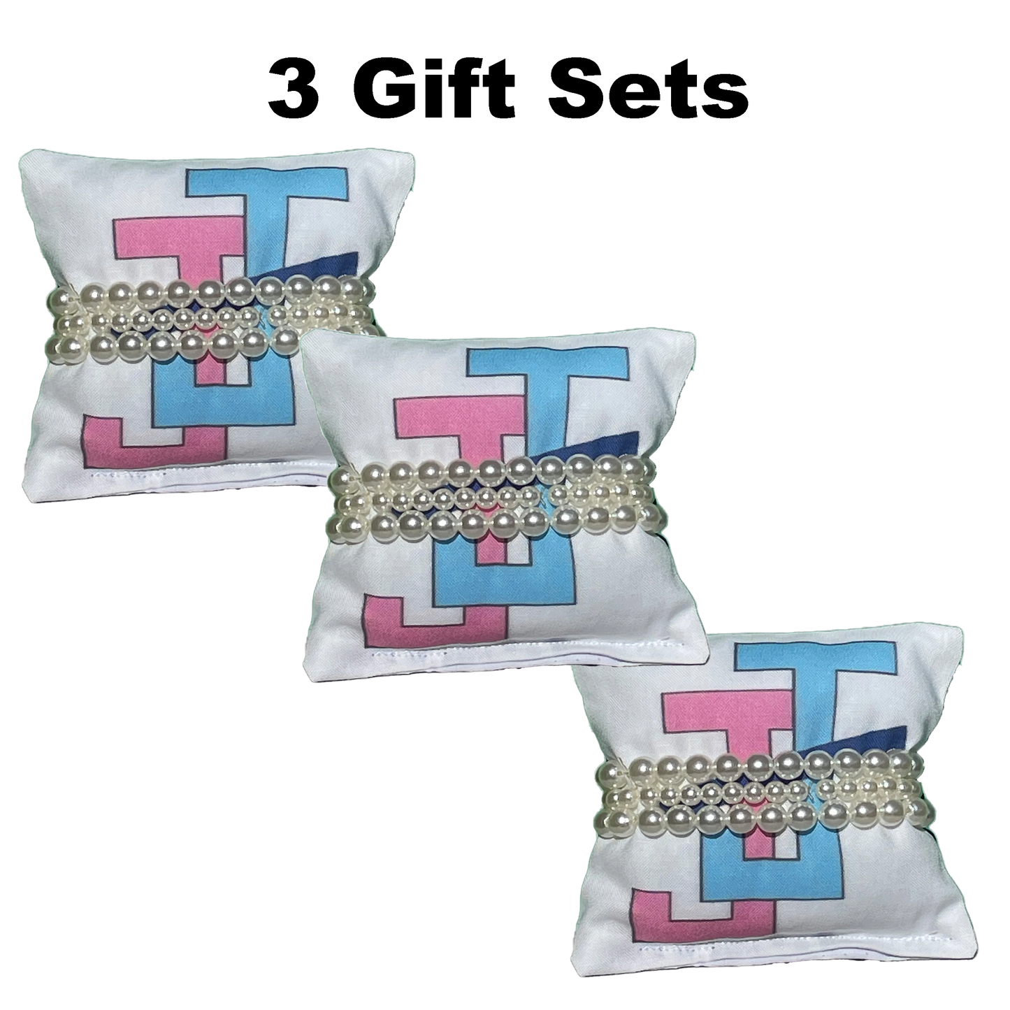 Jack and Jill of America Gift Pearl Bracelet Sets on Jewelry Pillow (4in.x4in.)