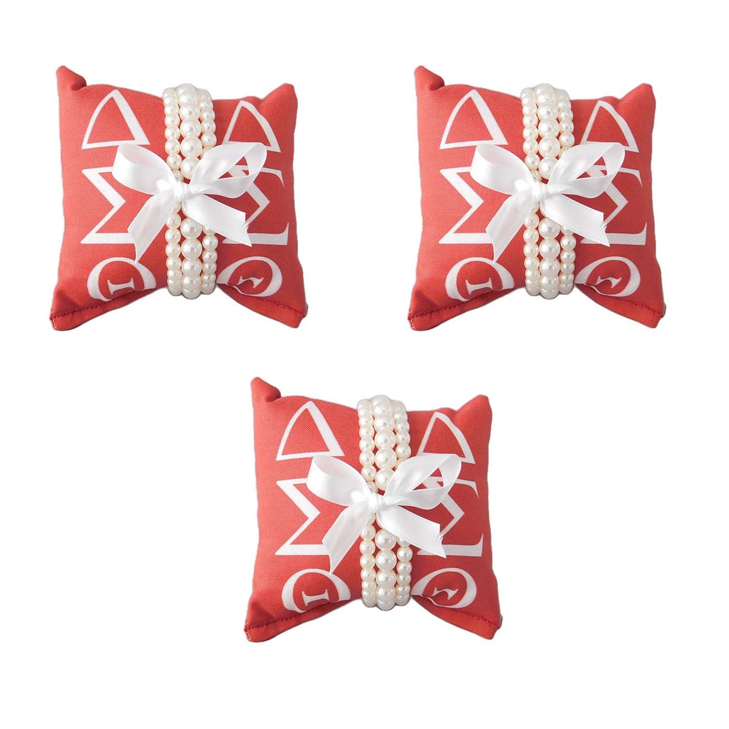 Delta Sigma Theta Sorority Gift Pearl Bracelet Sets on Red and White Jewelry Pillow (4in.x4in.)