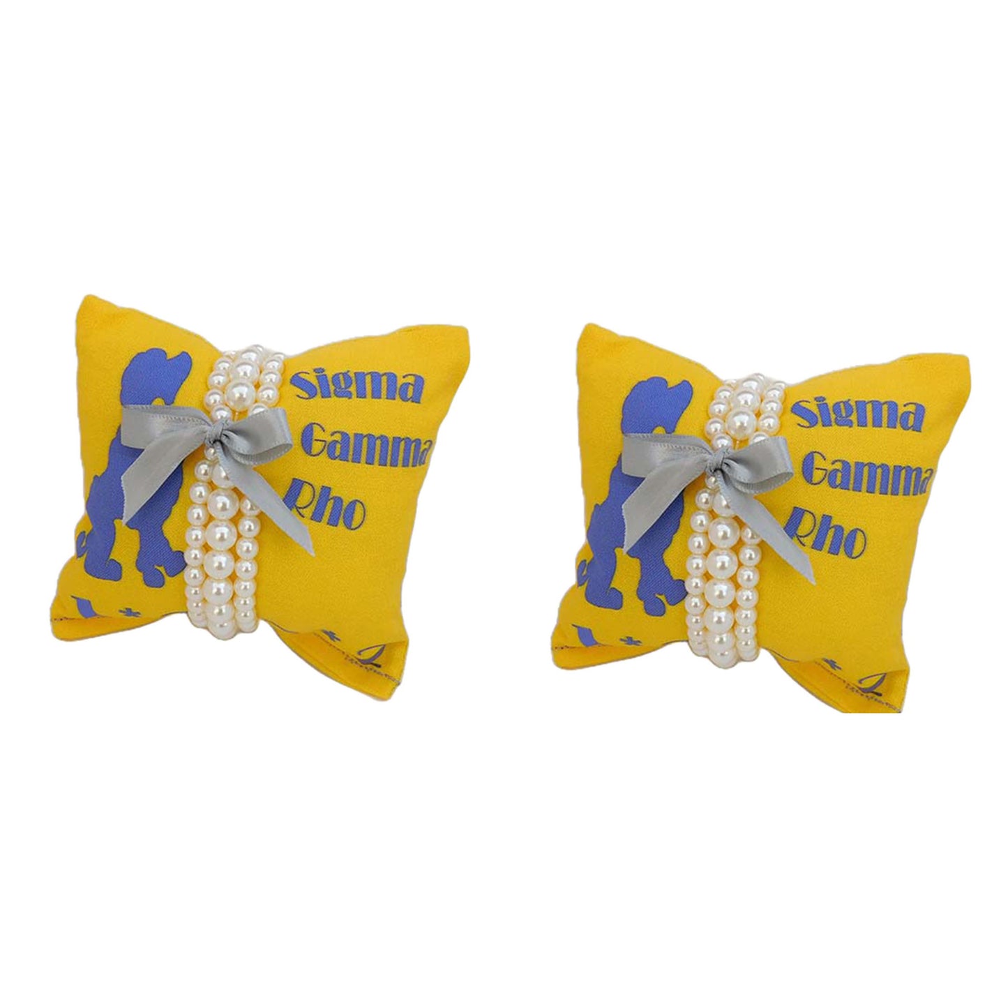 Sigma Gamma Rho Sorority Gift Pearl Bracelet Sets on Blue and Gold Jewelry Pillow (4in.x4in.)