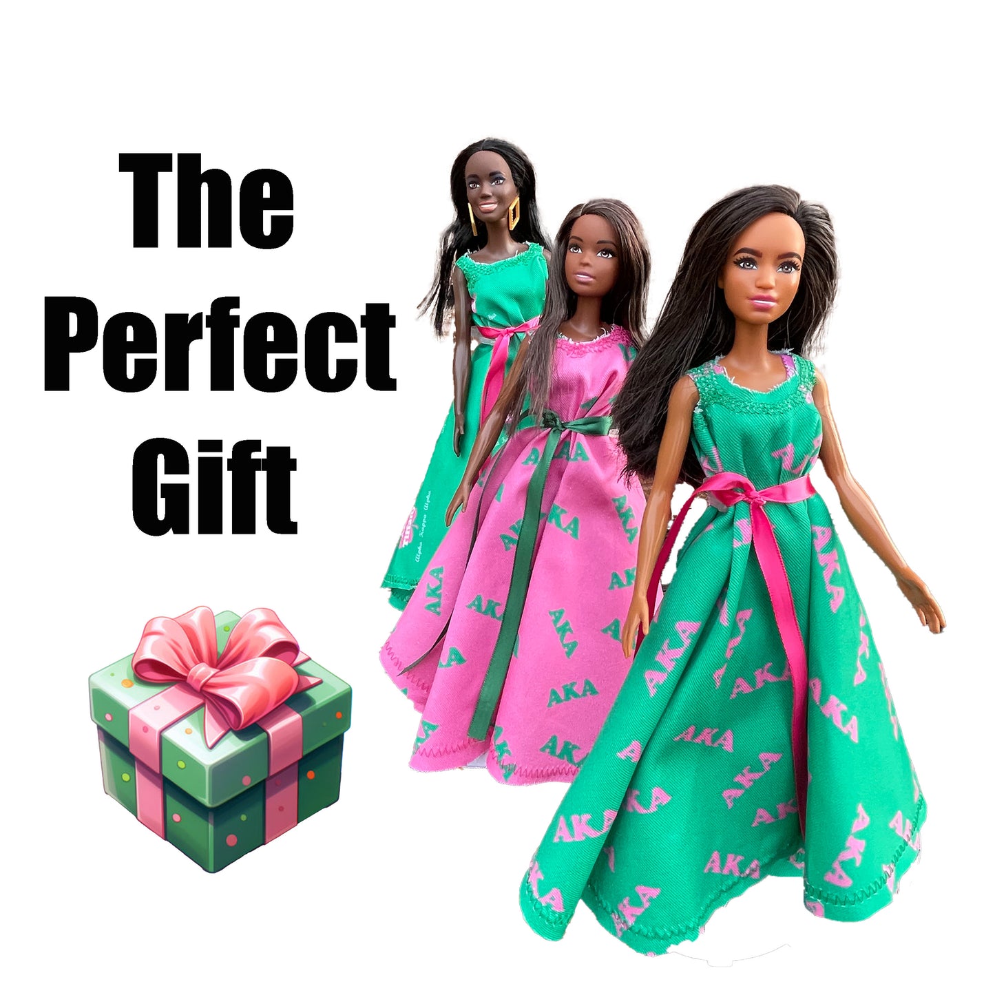 Alpha Kappa Alpha Sorority Barbie w/ Doll Stand_Personalized Green (12in. Tall)