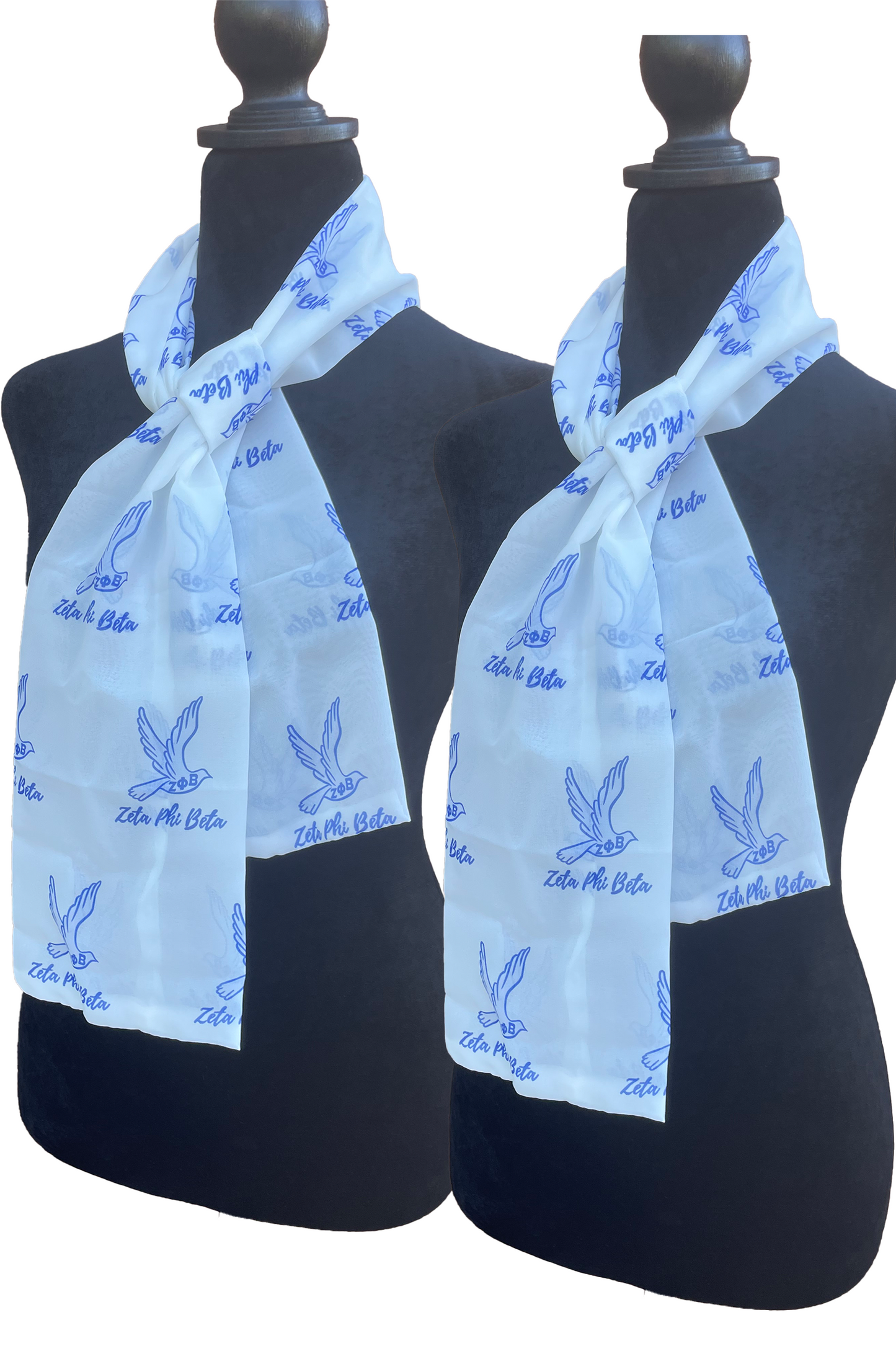Zeta Phi Beta Sorority Necktie Lightweight Chiffon 48in x 8in - White