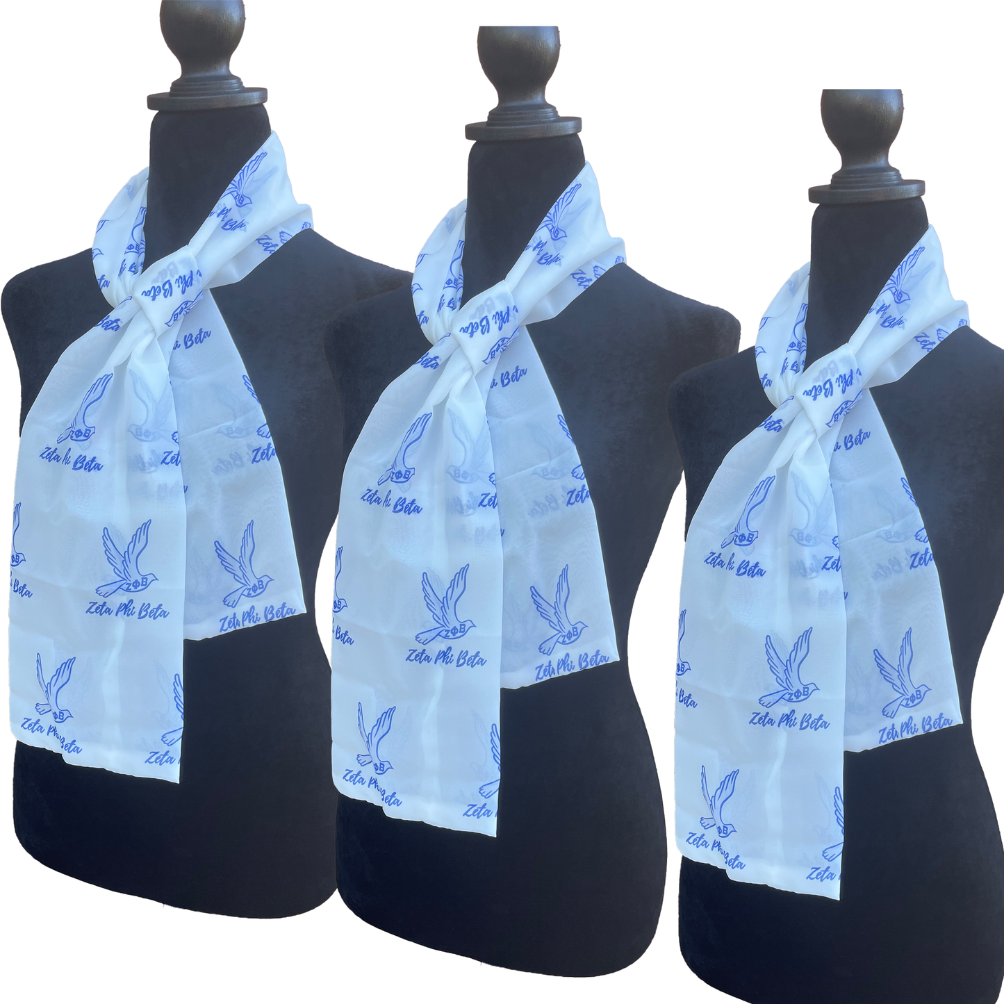 Zeta Phi Beta Sorority Necktie Lightweight Chiffon 48in x 8in - White