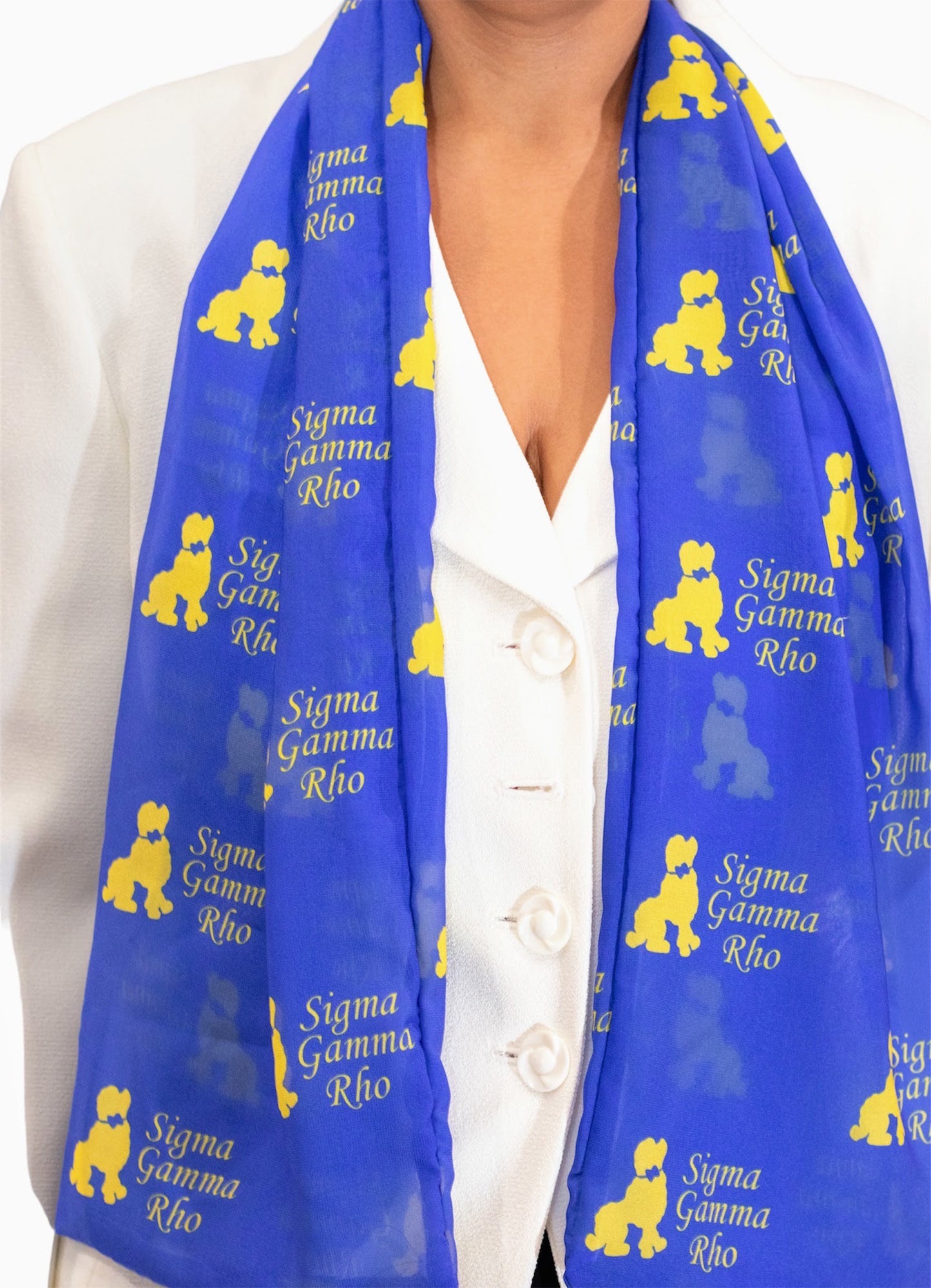 Sigma Gamma Rho Sorority Blue and Gold Scarf Lightweight Chiffon 48in x 8in - Blue