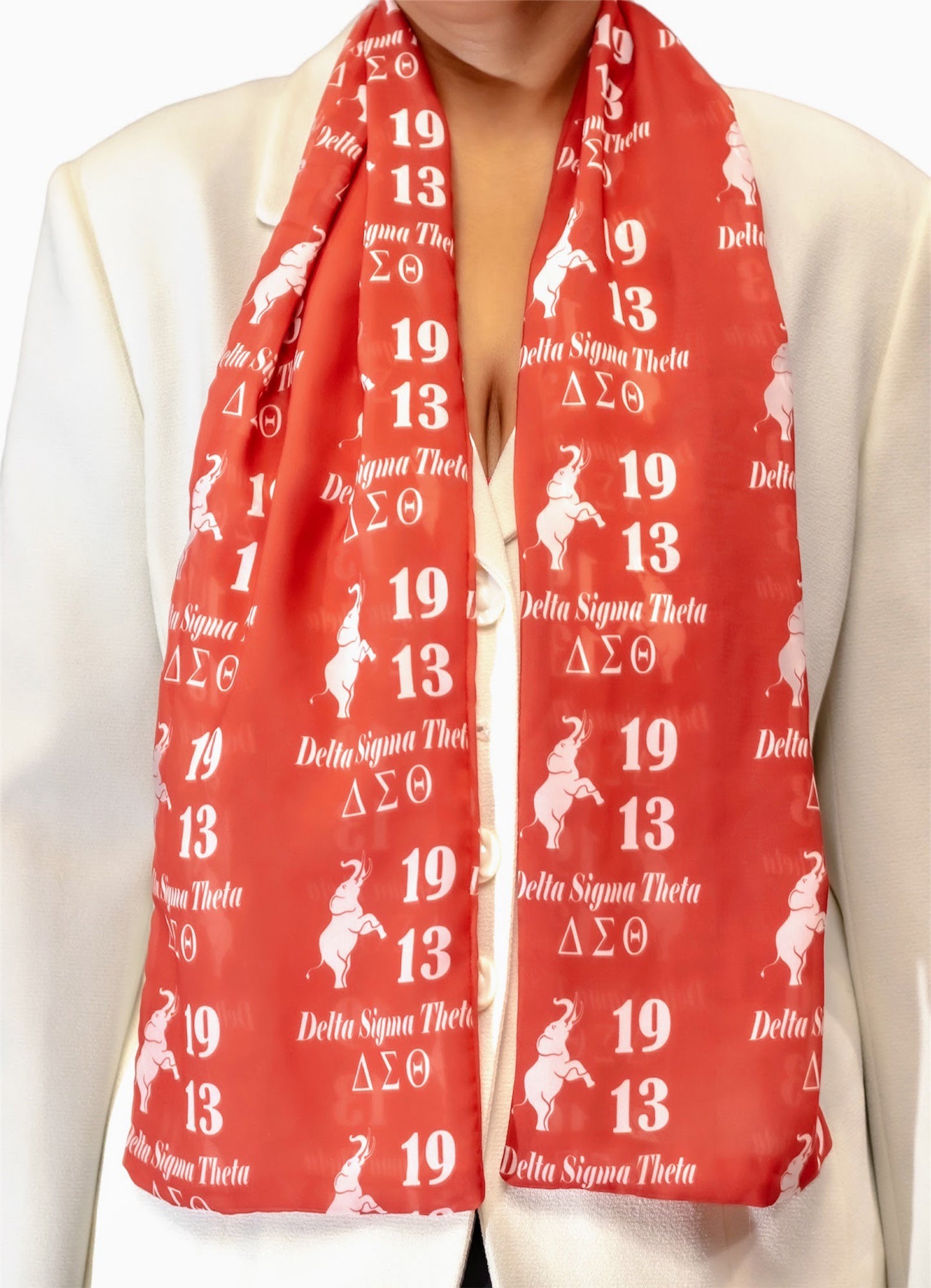 Delta Sigma Theta Sorority Red and White Scarf Lightweight Chiffon 48in x 8in - 1913