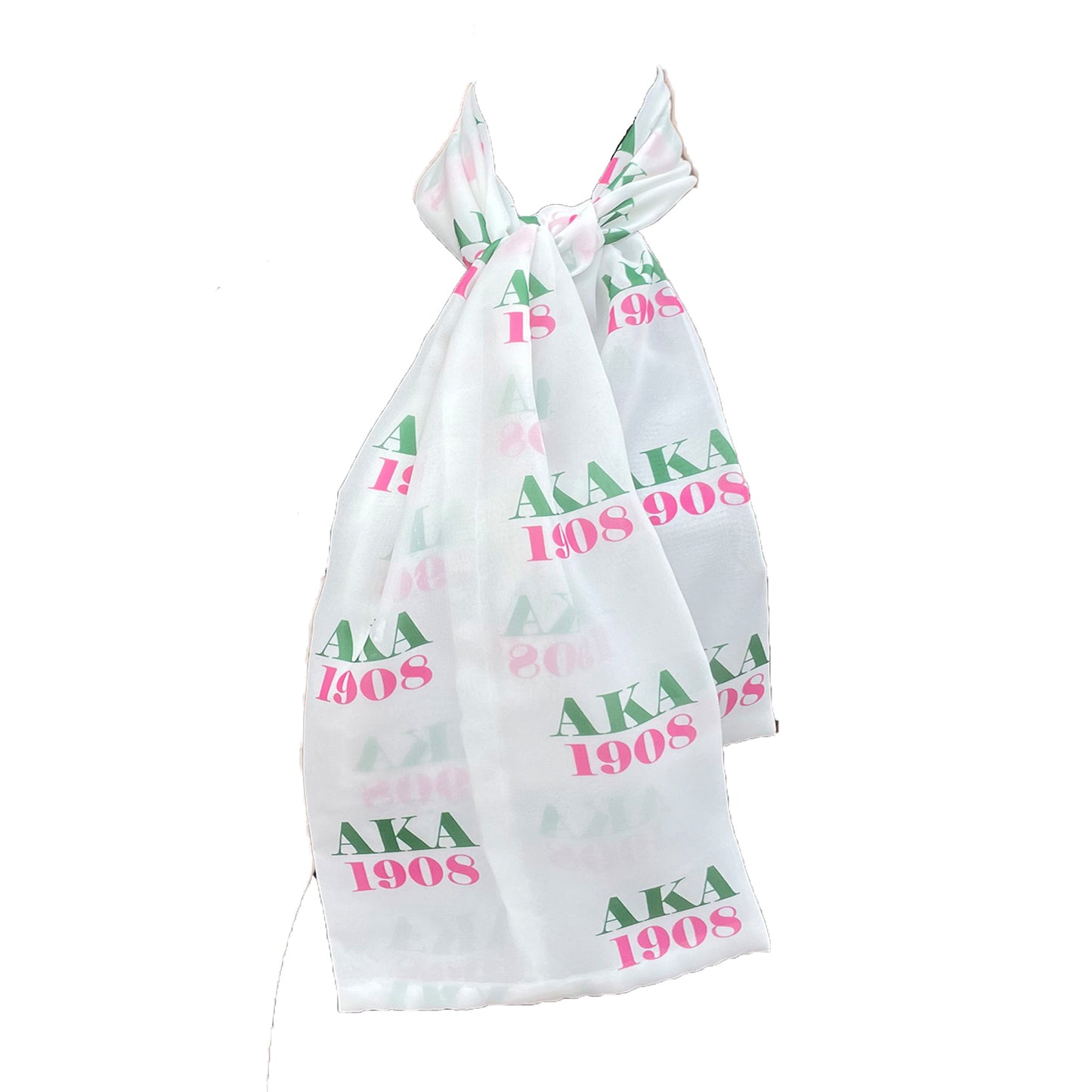 Alpha Kappa Alpha Sorority Pink and Green Scarf Lightweight Chiffon 48in x 8in - White