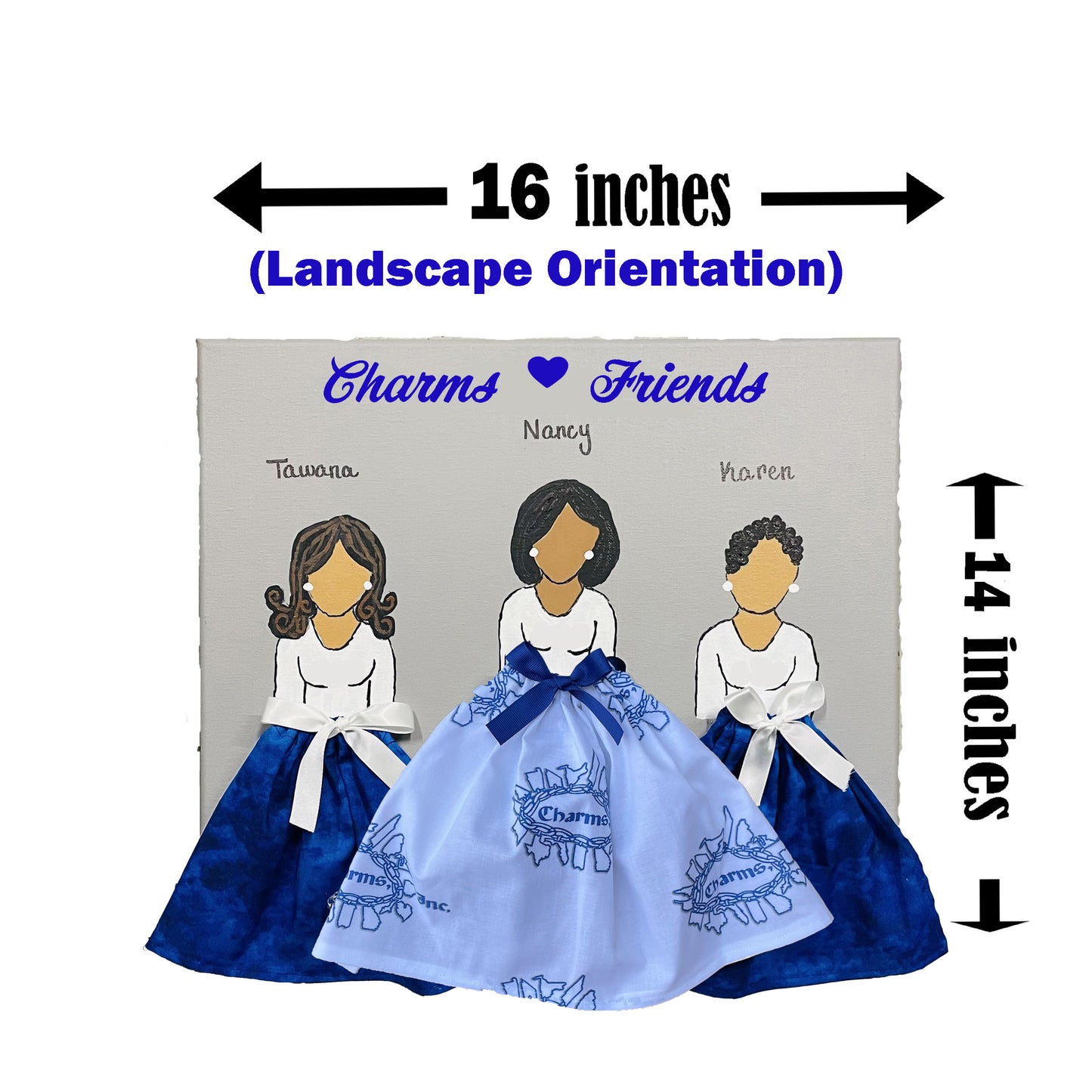 Charms Doll Canvas Painting - Three Friends (12in x 16in)