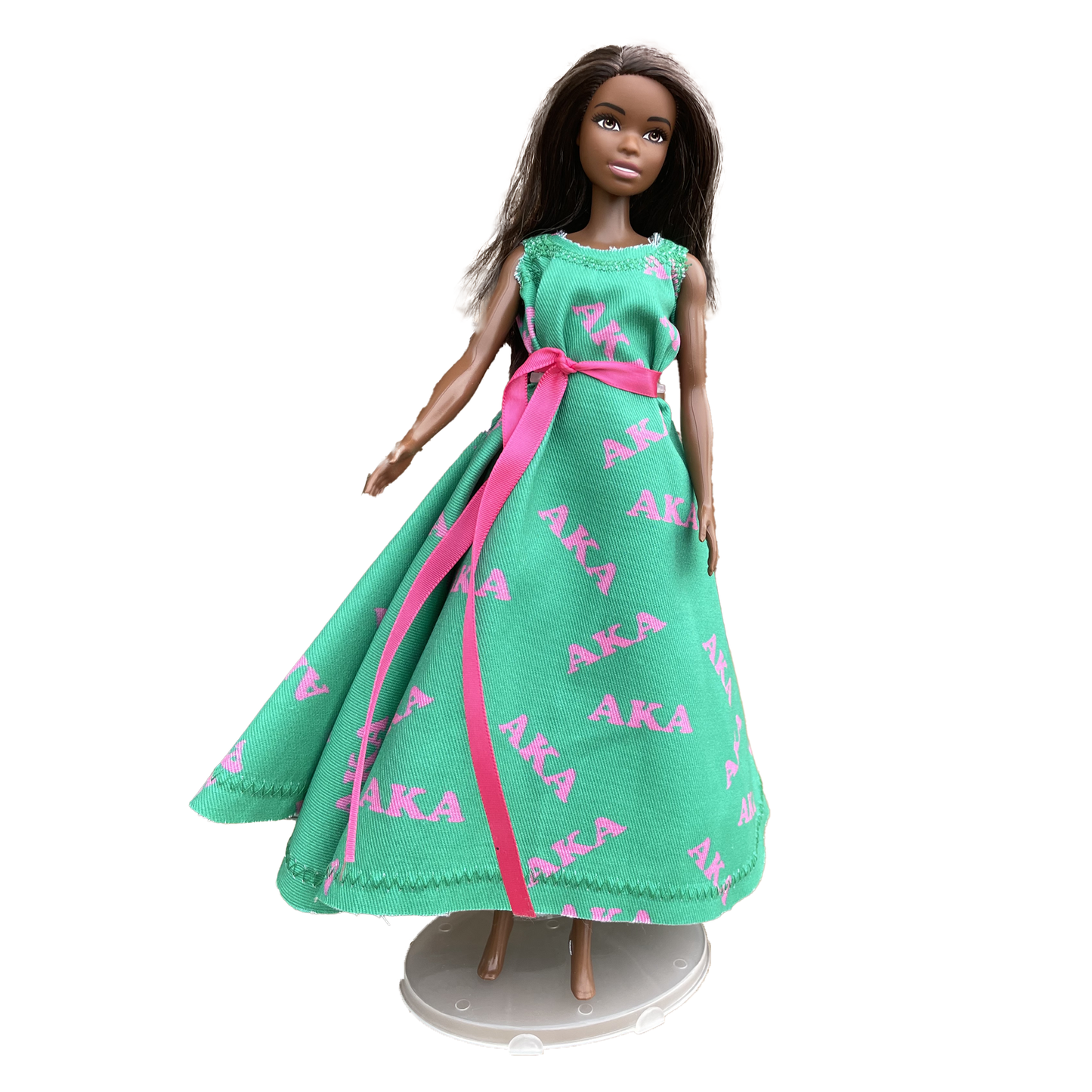 Alpha Kappa Alpha Sorority Barbie w/ Doll Stand_Print AKA Dress (12in. Tall)