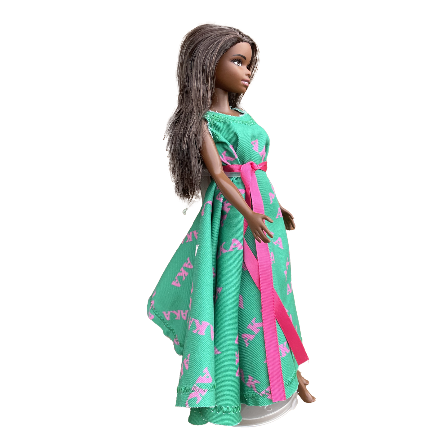 Alpha Kappa Alpha Sorority Barbie w/ Doll Stand_Print AKA Dress (12in. Tall)