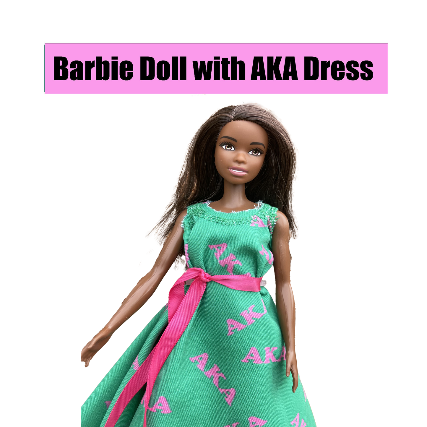 Alpha Kappa Alpha Sorority Barbie w/ Doll Stand_Print AKA Dress (12in. Tall)