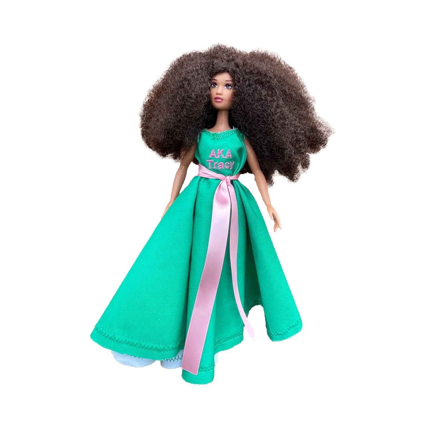 Alpha Kappa Alpha Sorority Barbie w/ Doll Stand_Personalized Green (12in. Tall)