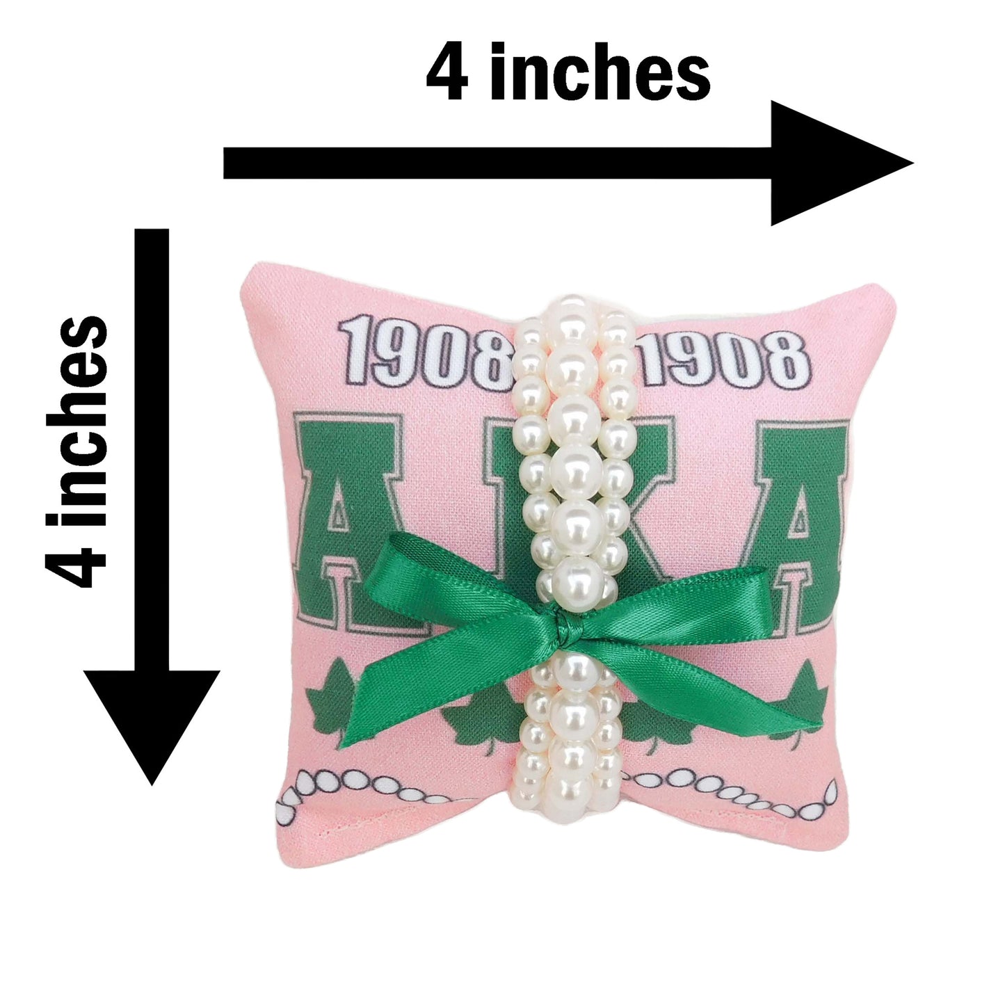 Alpha Kappa Alpha AKA Sorority Gift Pearl Bracelet Sets on Pink and Green Jewelry Pillow (4in.x4in.)