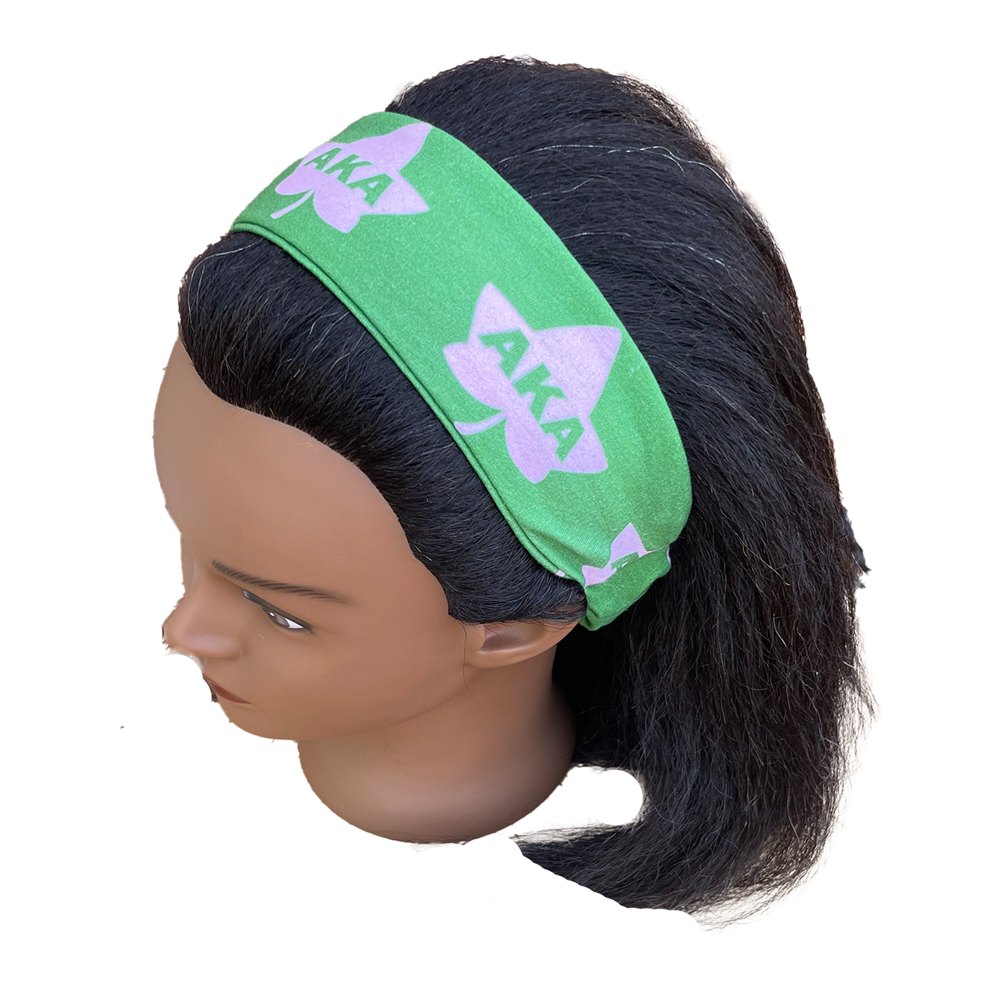 Alpha Kappa Alpha Pink & Green Headband of Stretchy Cotton Material_2in wide