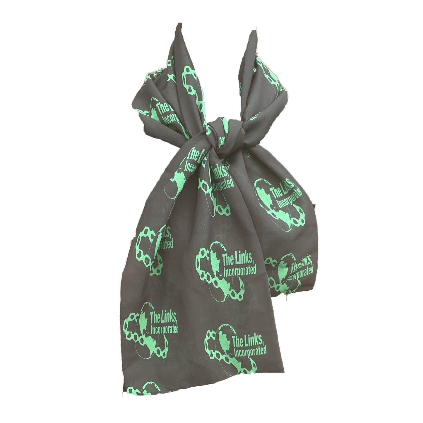 The Links Green and White Scarf Lightweight Chiffon 48in x 8in - Black