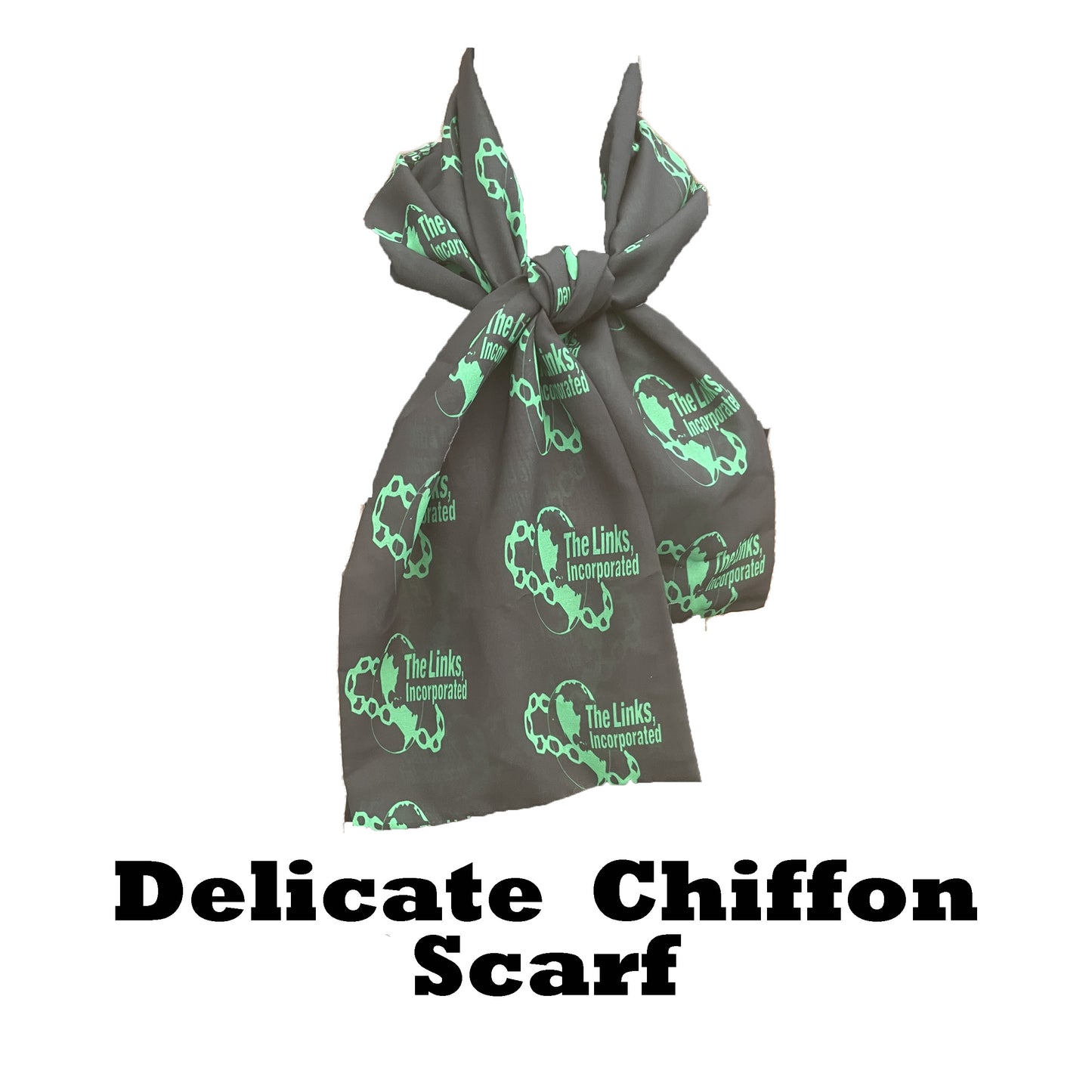 The Links Green and White Scarf Lightweight Chiffon 48in x 8in - Black