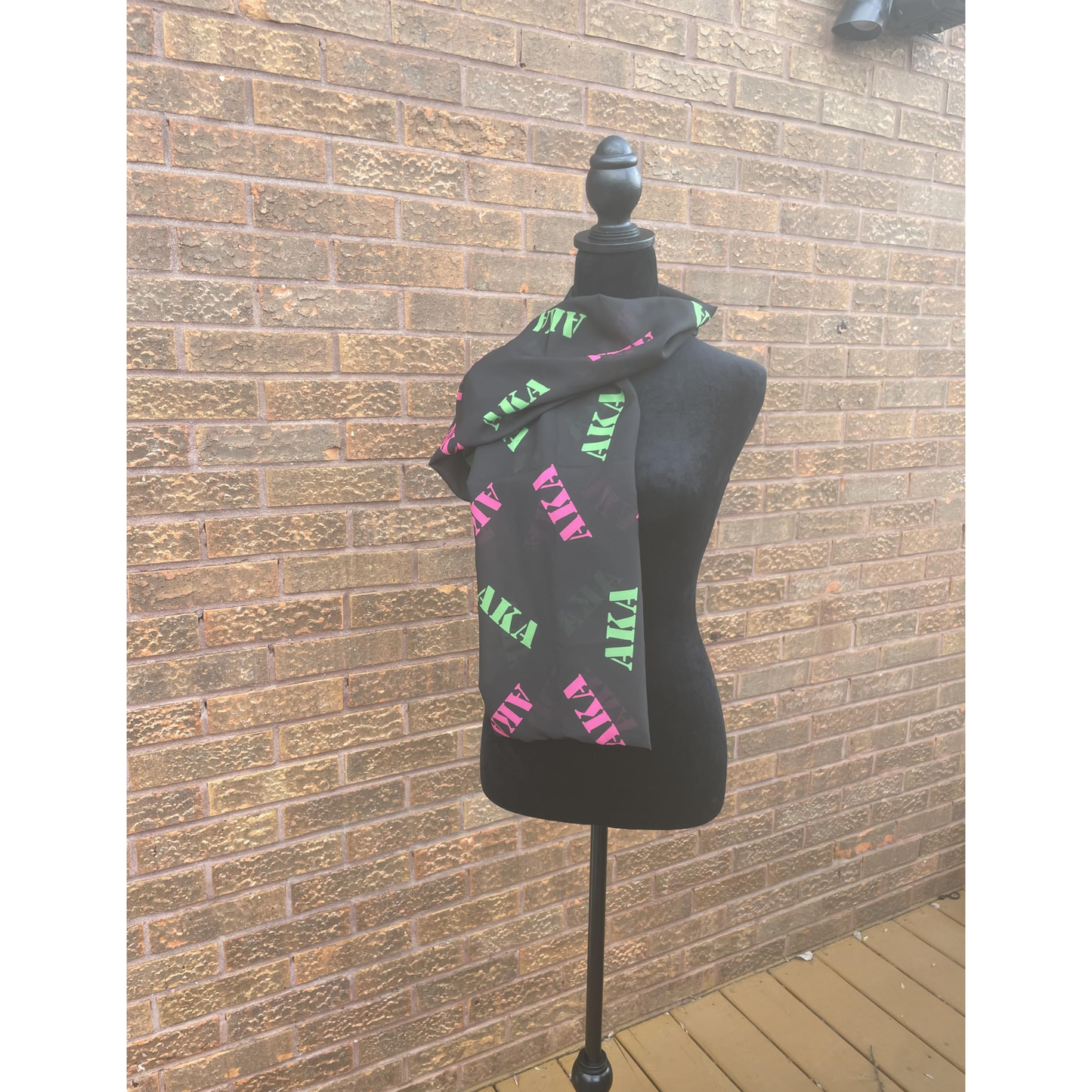 Alpha Kappa Alpha Sorority Pink and Green Scarf Lightweight Chiffon 48in x 8in - Black Letters