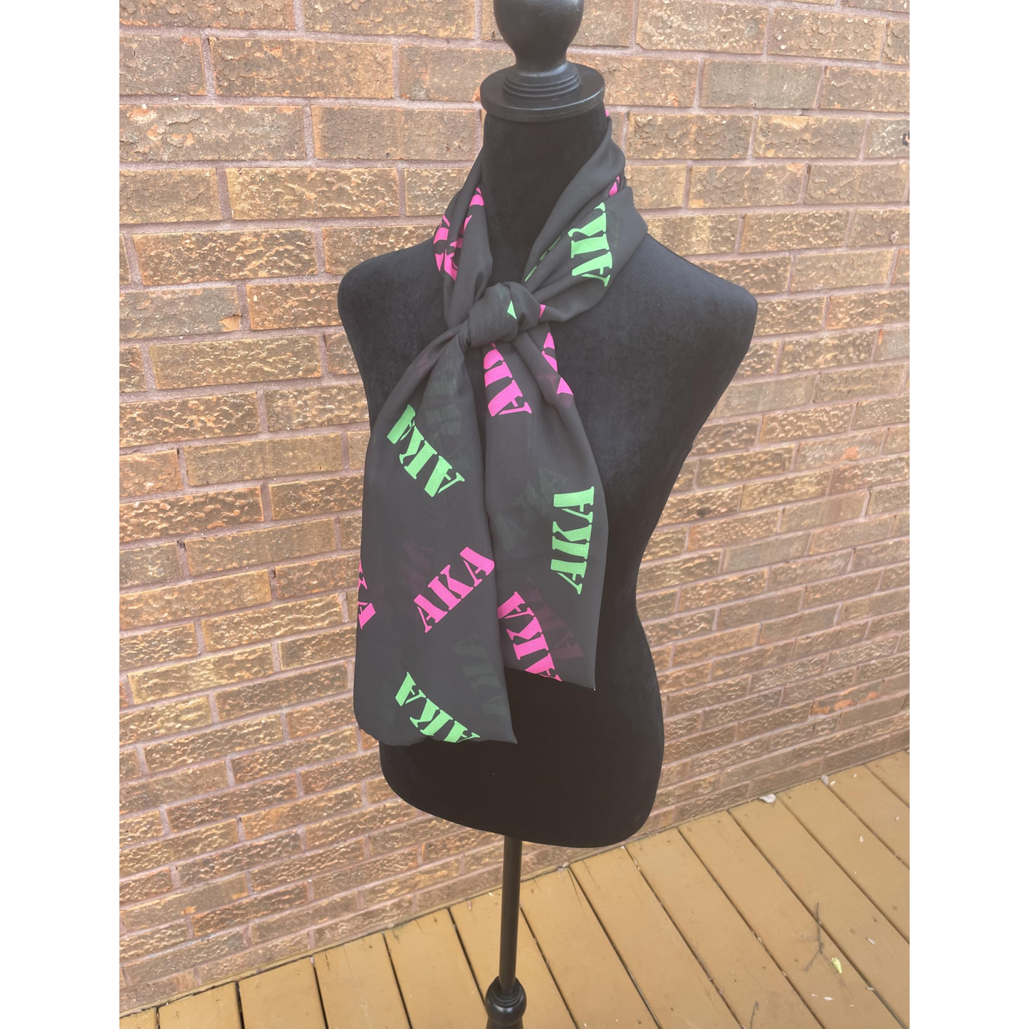 Alpha Kappa Alpha Sorority Pink and Green Scarf Lightweight Chiffon 48in x 8in - Black Letters