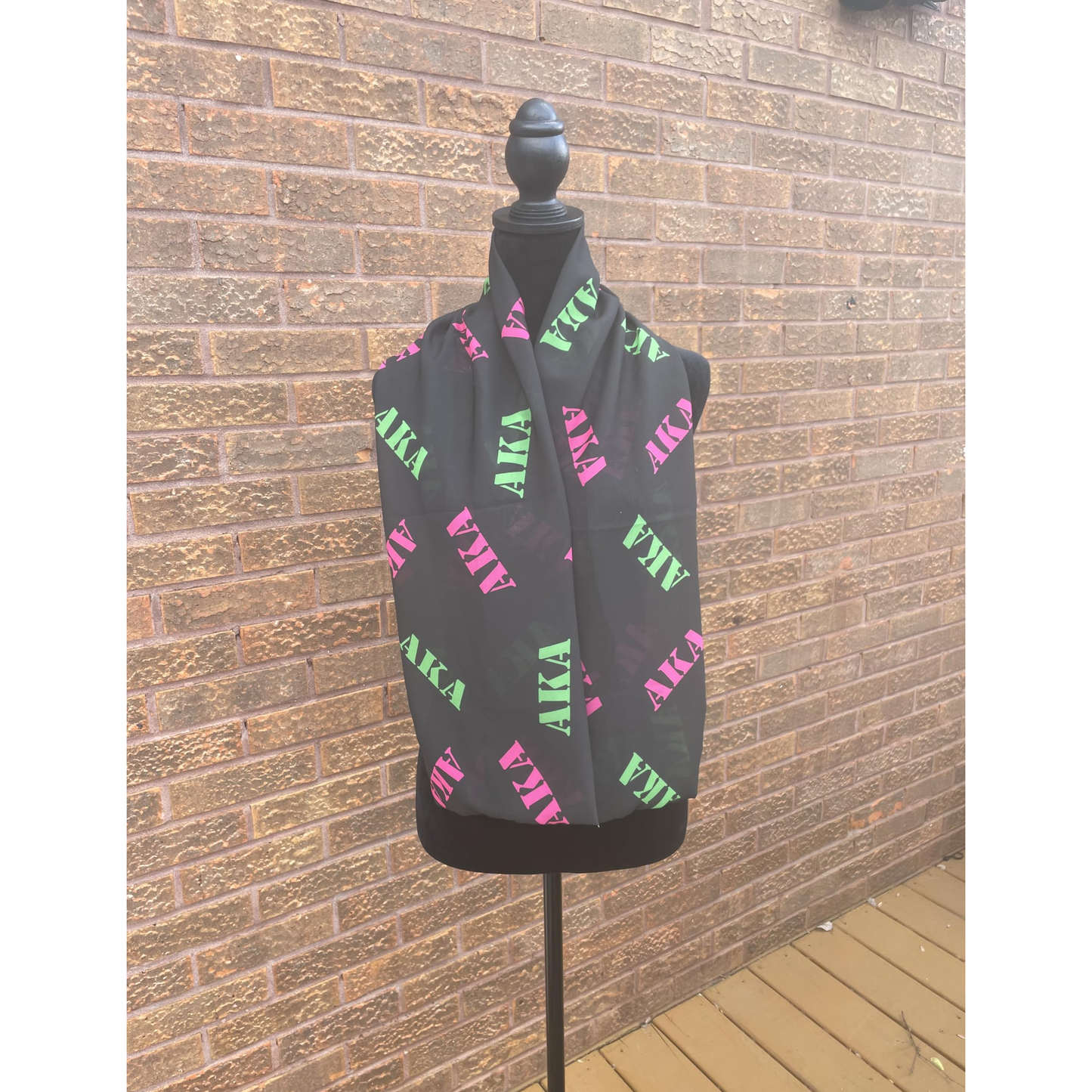 Alpha Kappa Alpha Sorority Pink and Green Scarf Lightweight Chiffon 48in x 8in - Black Letters