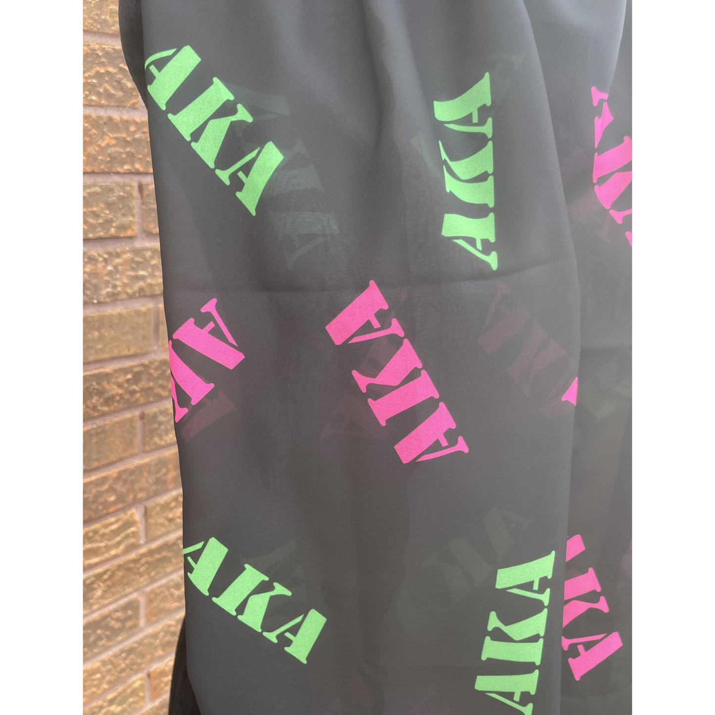 Alpha Kappa Alpha Sorority Pink and Green Scarf Lightweight Chiffon 48in x 8in - Black Letters