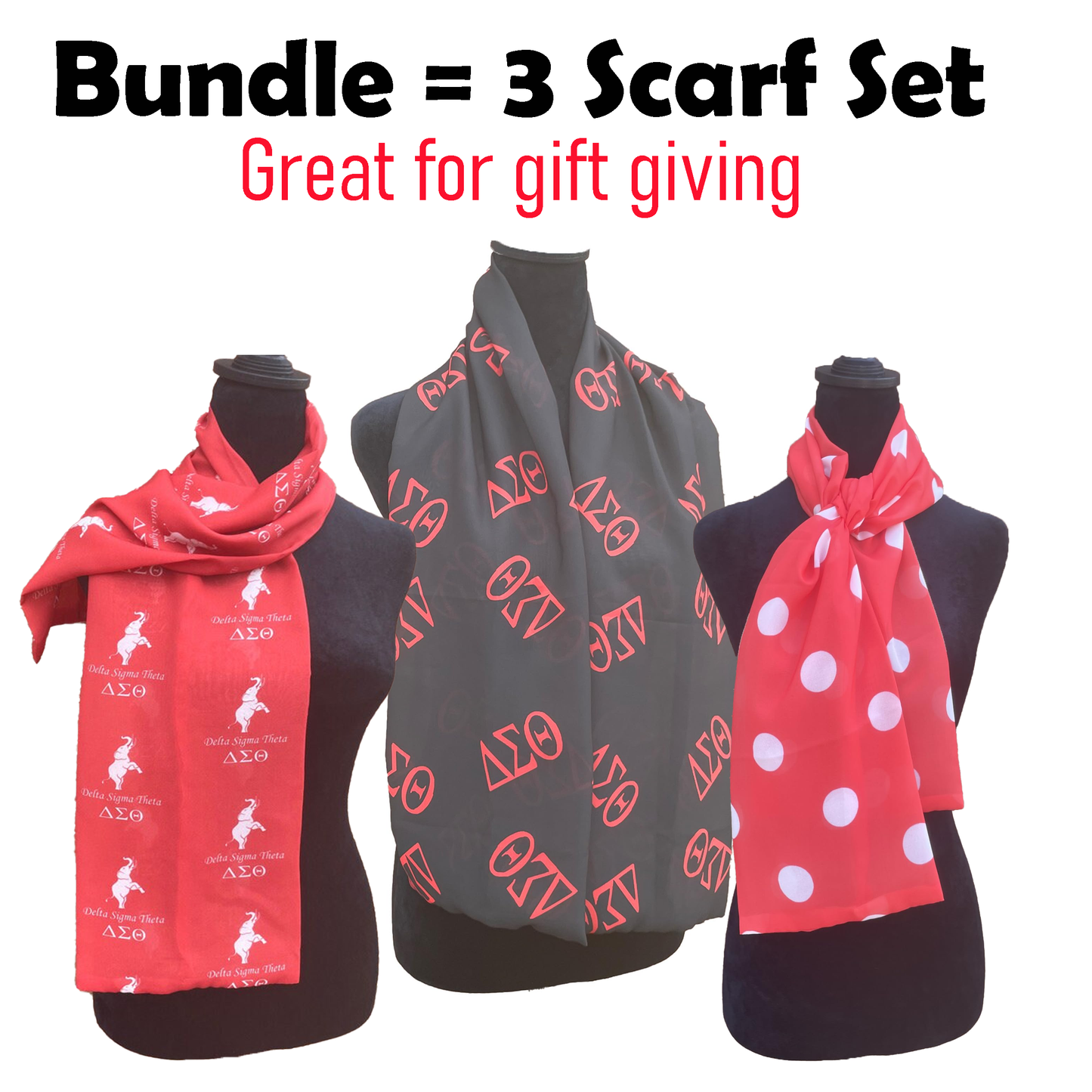 Delta Sigma Theta Sorority - 3 Scarf Set