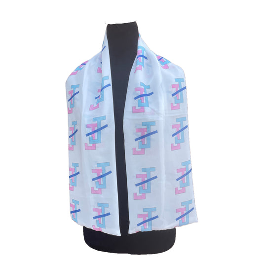 Jack and Jill of America Pink and Blue Scarf Lightweight Chiffon 48in x 8in - White