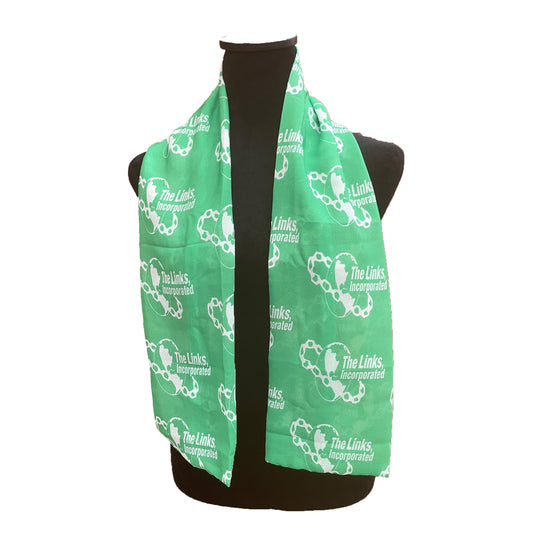 The Links Green and White Scarf Lightweight Chiffon 48in x 8in - Green