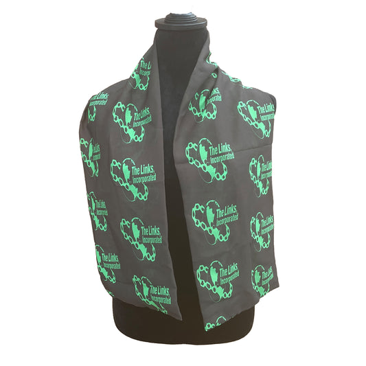 The Links Green and White Scarf Lightweight Chiffon 48in x 8in - Black