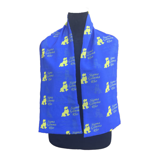 Sigma Gamma Rho Sorority Blue and Gold Scarf Lightweight Chiffon 48in x 8in - Blue