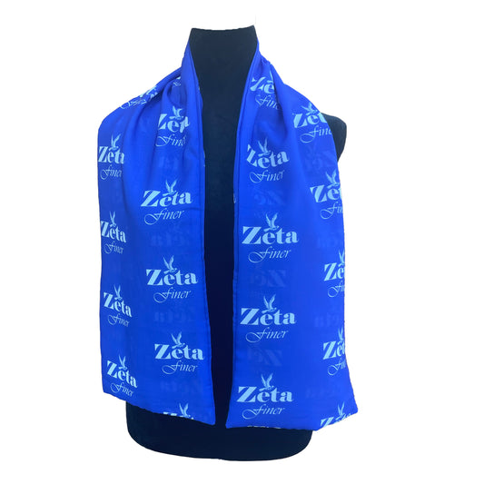 Zeta Phi Beta Sorority Blue and White Scarf Lightweight Chiffon 48in x 8in - Blue