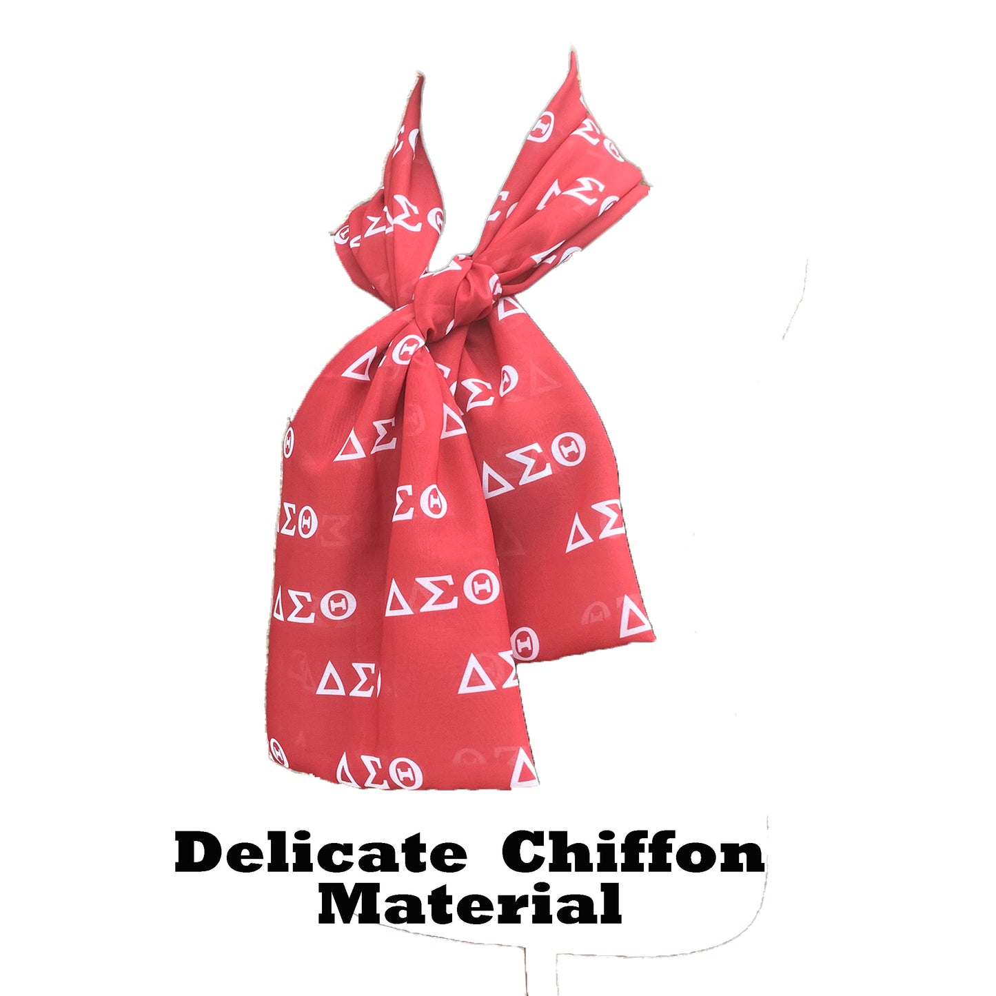 Delta Sigma Theta Sorority Red and White Scarf Lightweight Chiffon 48in x 8in - Greek Letters