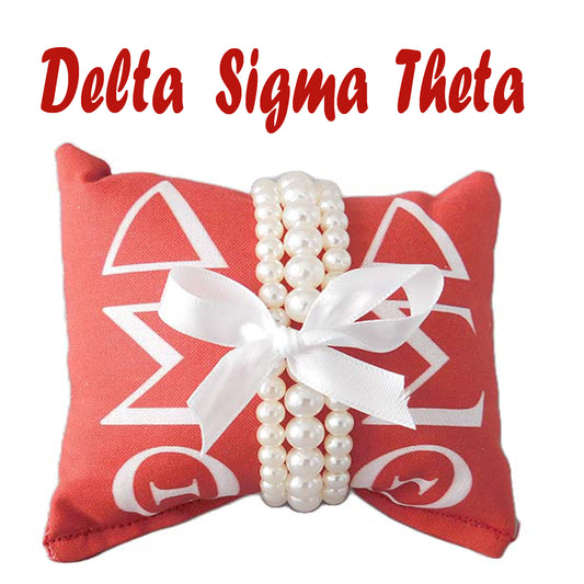 Delta Sigma Theta Sorority Gift Pearl Bracelet Sets on Red and White Jewelry Pillow (4in.x4in.)