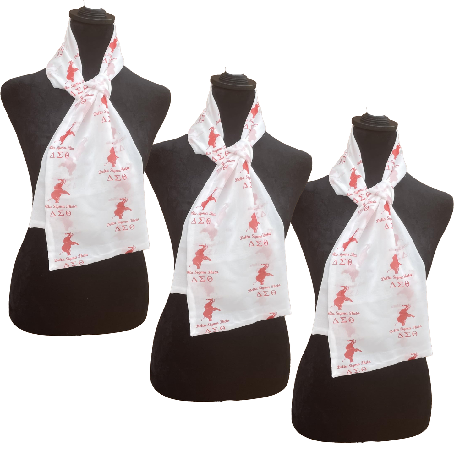 Delta Sigma Theta Sorority Necktie of Lightweight Chiffon 48in x 8in - White