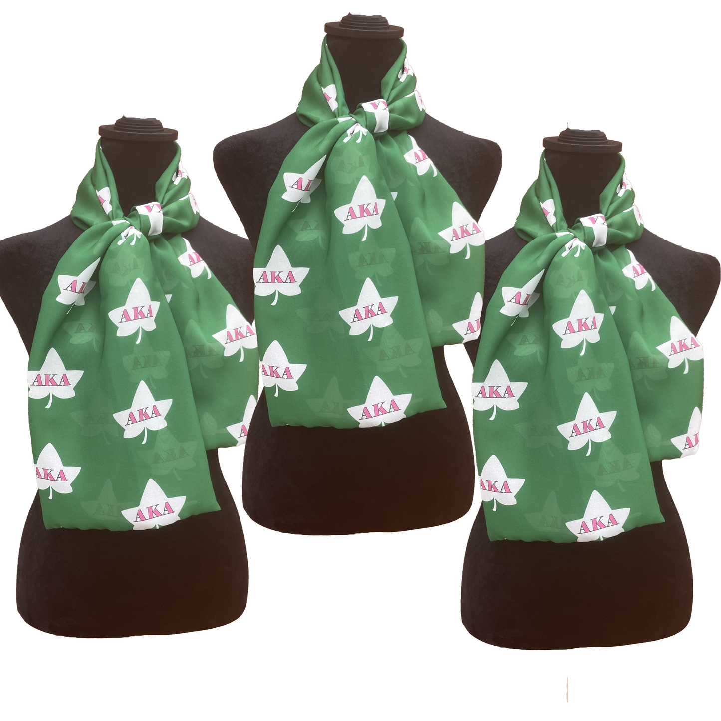 Alpha Kappa Alpha Sorority Scarf Necktie Lightweight Chiffon 48in x 8in - Green