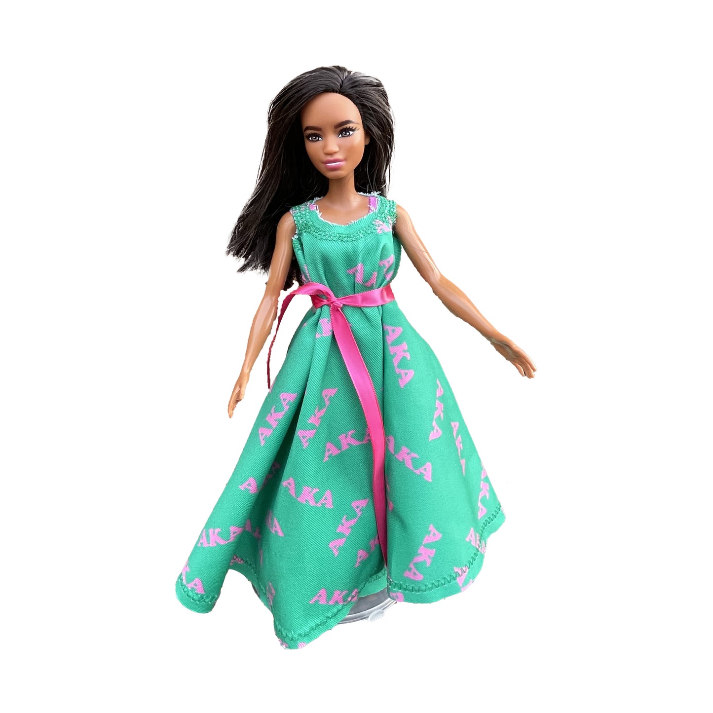 Alpha Kappa Alpha Doll with Pink and Green Dress (12in. Tall)