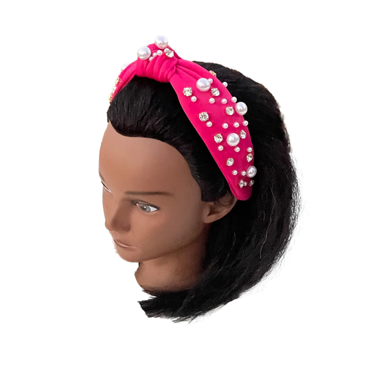 Hot Pink Pearl and Rhinestone Studded Headband