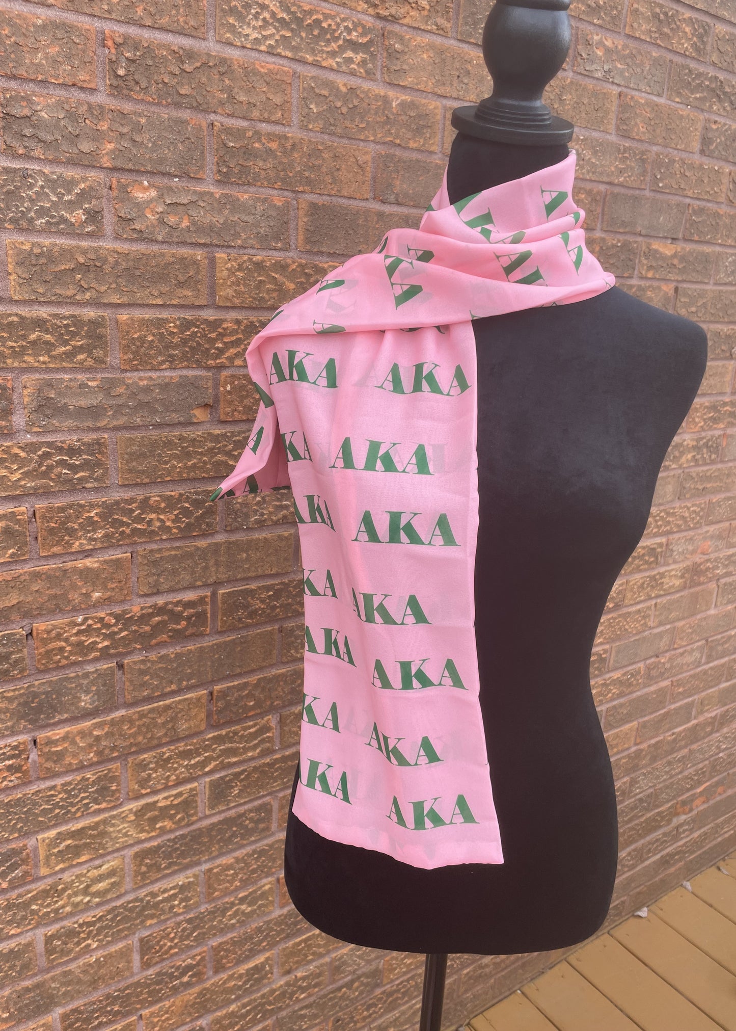 Alpha Kappa Alpha Sorority Pink and Green Scarf Lightweight Chiffon 48in x 8in - Pink