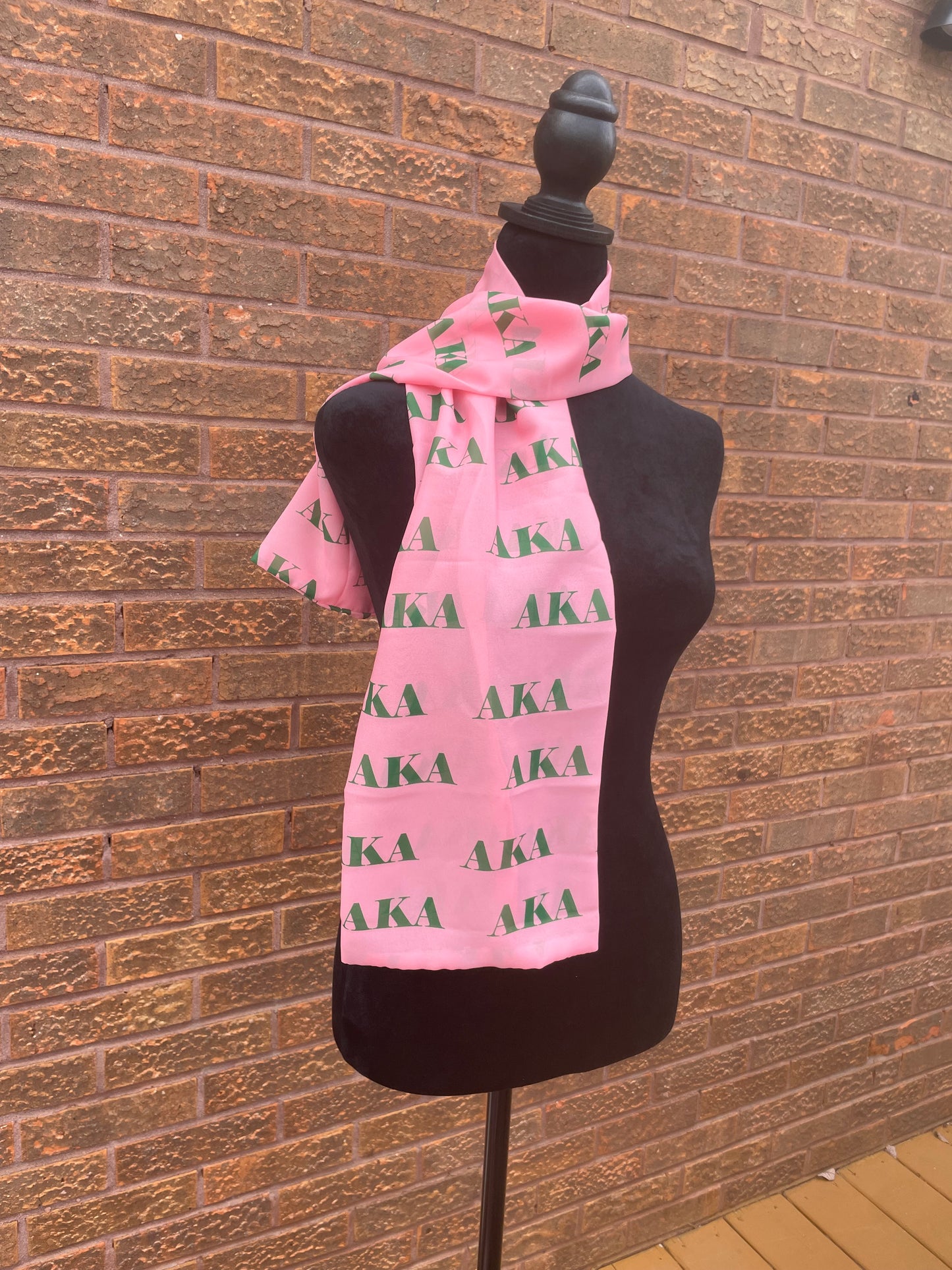 Alpha Kappa Alpha Sorority Pink and Green Scarf Lightweight Chiffon 48in x 8in - Pink