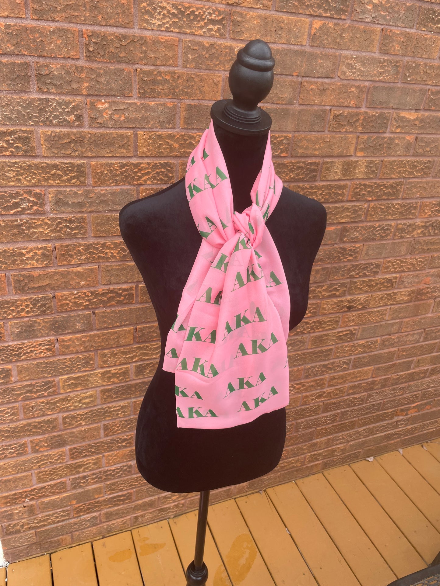 Alpha Kappa Alpha Sorority Pink and Green Scarf Lightweight Chiffon 48in x 8in - Pink