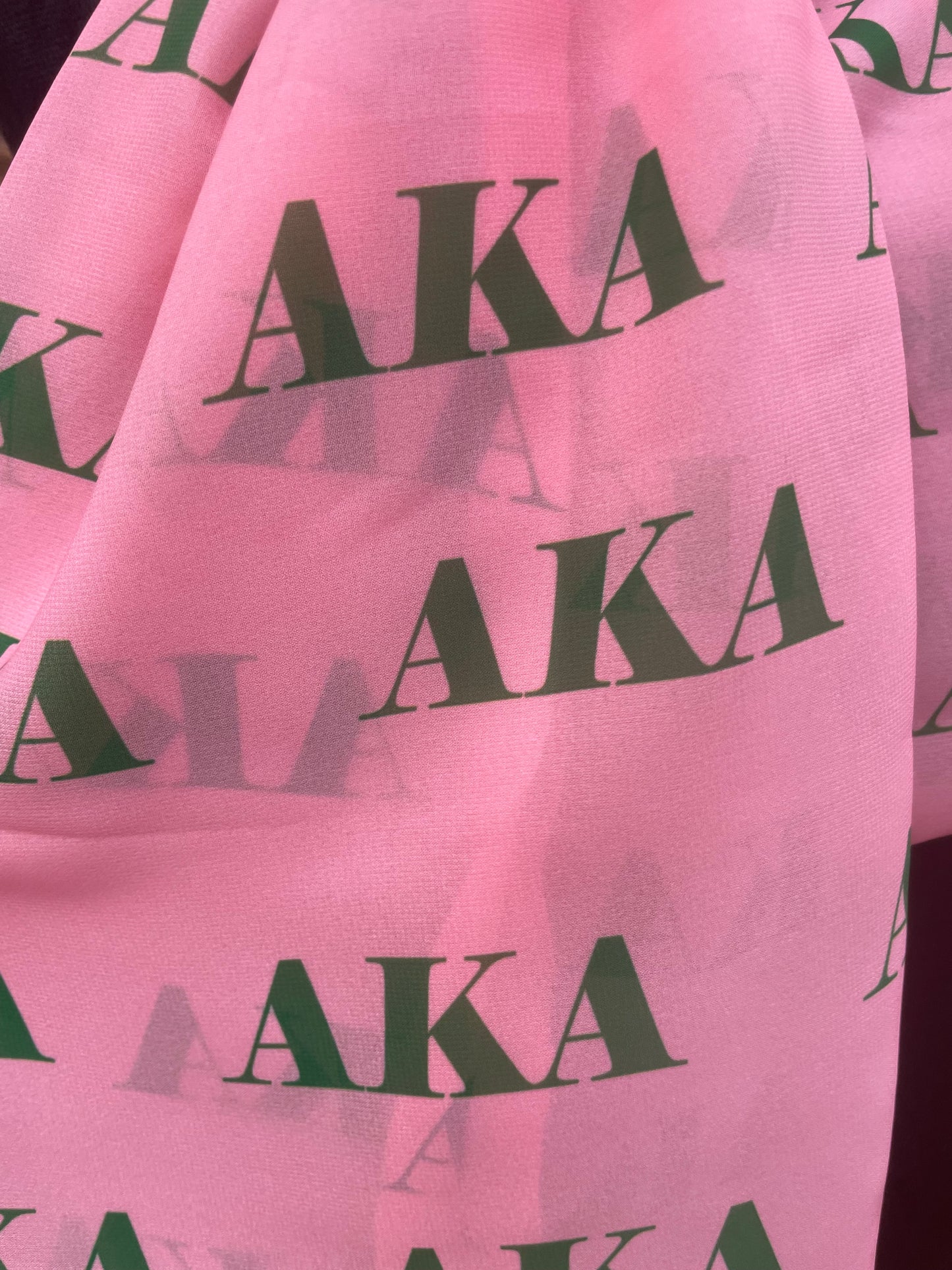 Alpha Kappa Alpha Sorority Pink and Green Scarf Lightweight Chiffon 48in x 8in - Pink