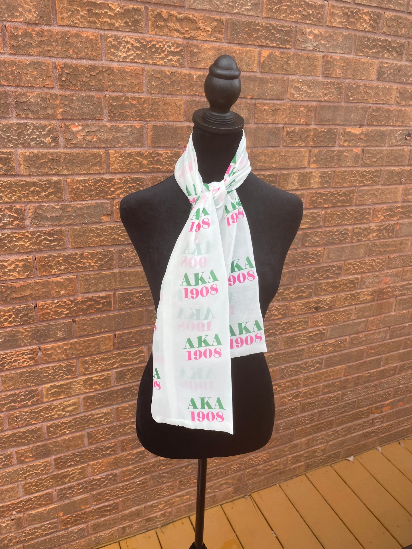 Alpha Kappa Alpha Sorority Pink and Green Scarf Lightweight Chiffon 48in x 8in - White